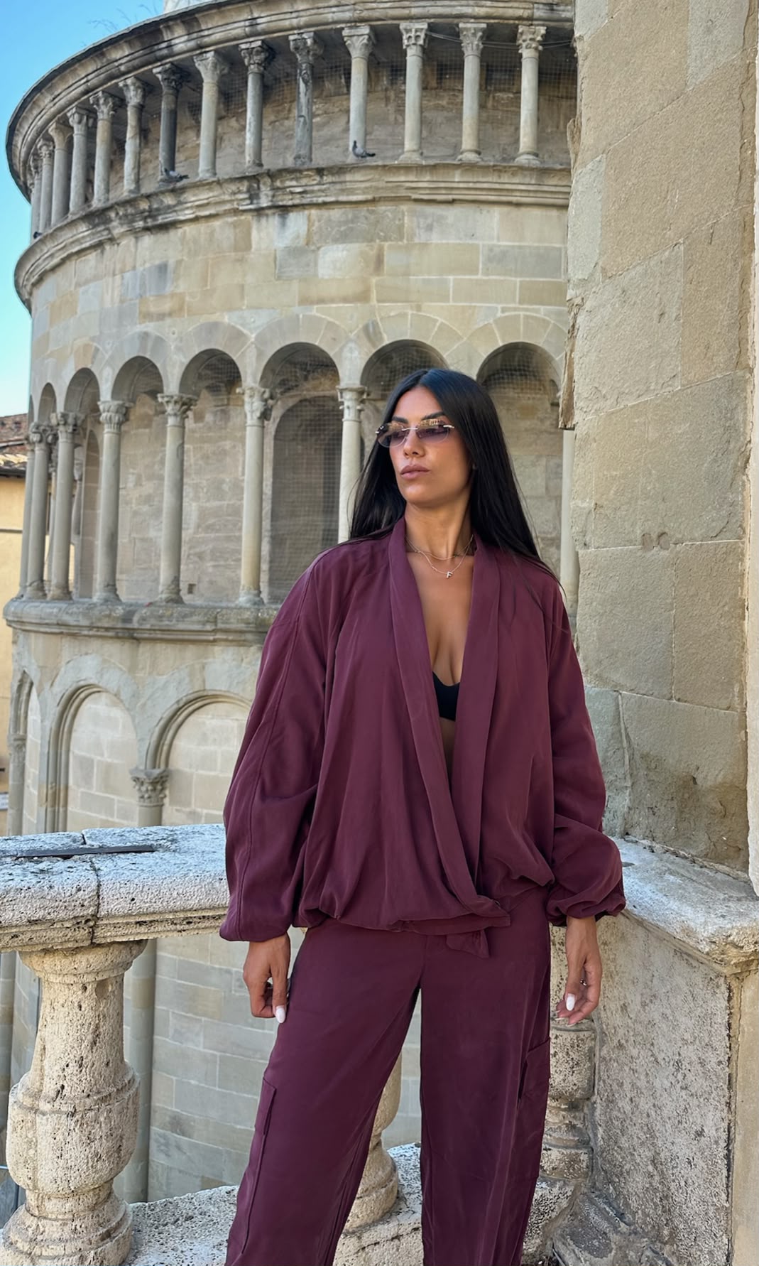 Coordinato Avocado bordeaux, dettaglio frontale della giacca