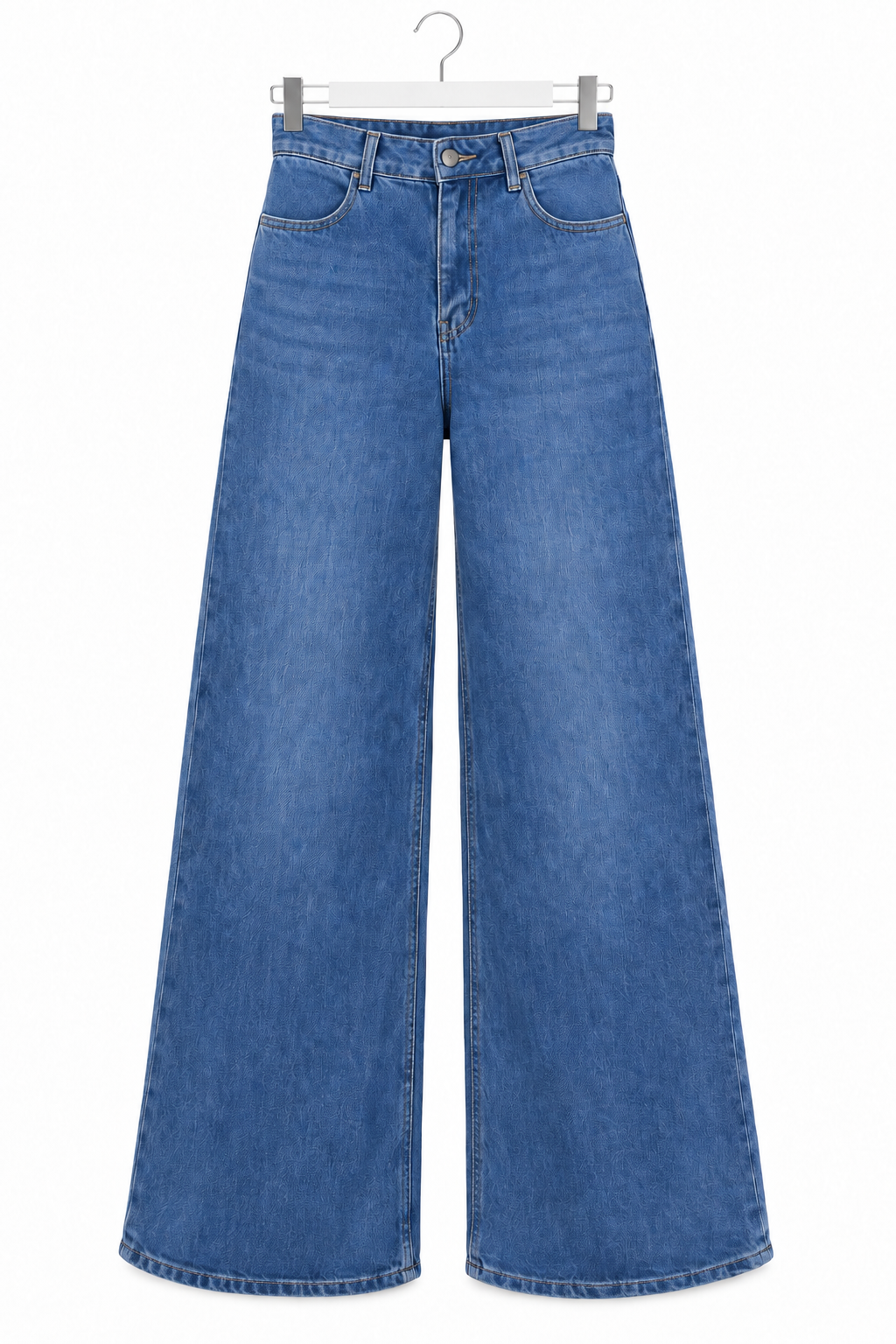 Jeans baggy lunghi — vista intera non indossata su sfondo bianco