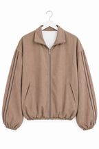 Coordinato Levanzo beige, vista anteriore del bomber non indossato su fondo bianco.