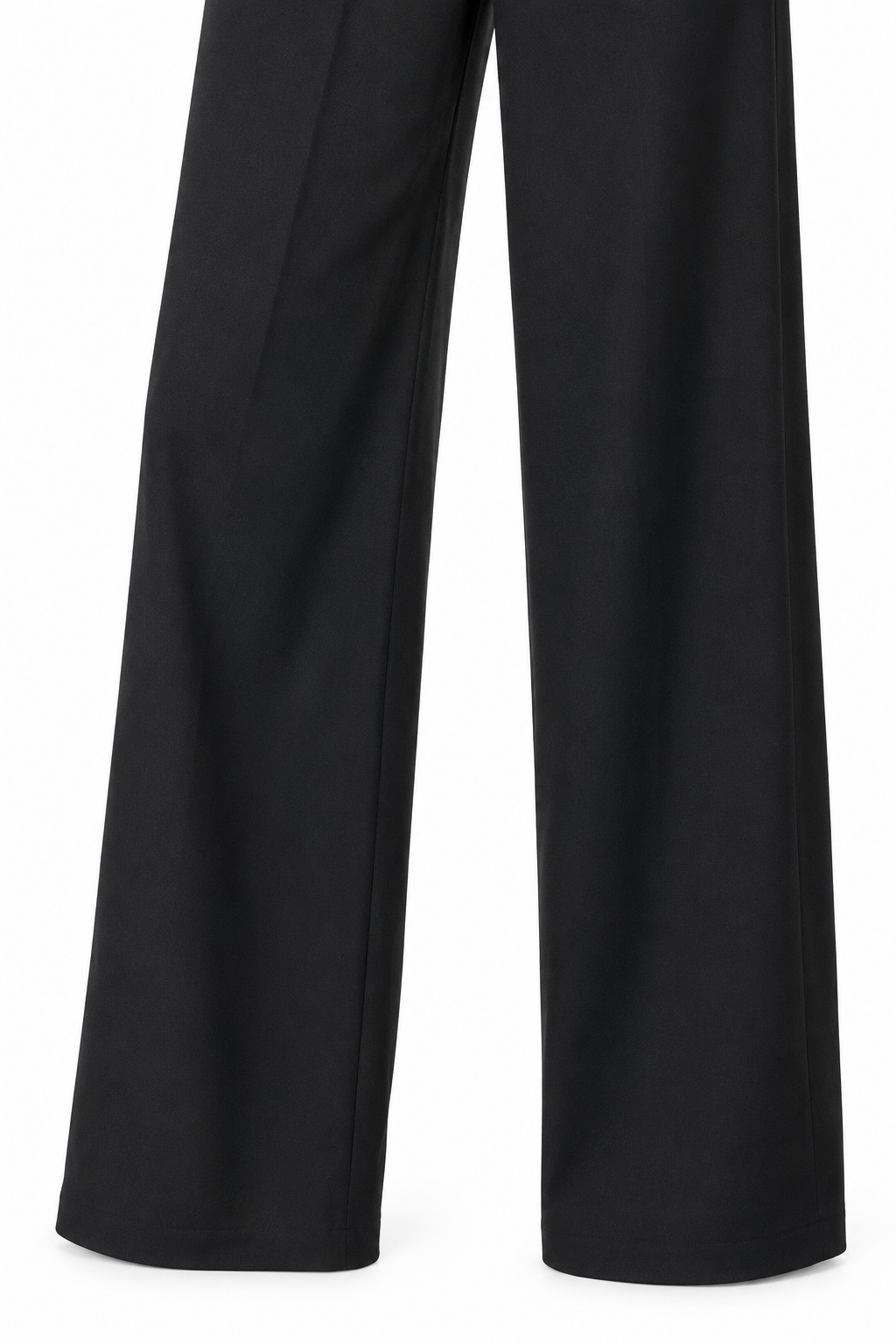 Pantalone Lumina nero, vista frontale parziale delle gambe ampie su sfondo bianco.