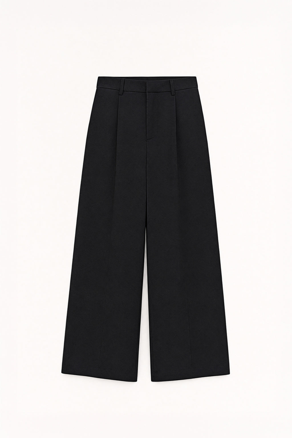 Pantalone Lumina nero Y0280, vista frontale intera non indossata con cintura, tasche e orli visibili.