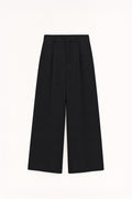Pantalone Lumina nero Y0280, vista frontale intera non indossata con cintura, tasche e orli visibili.