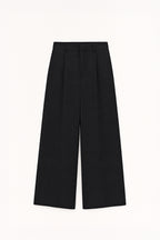 Pantalone Lumina nero Y0280, vista frontale intera non indossata con cintura, tasche e orli visibili.