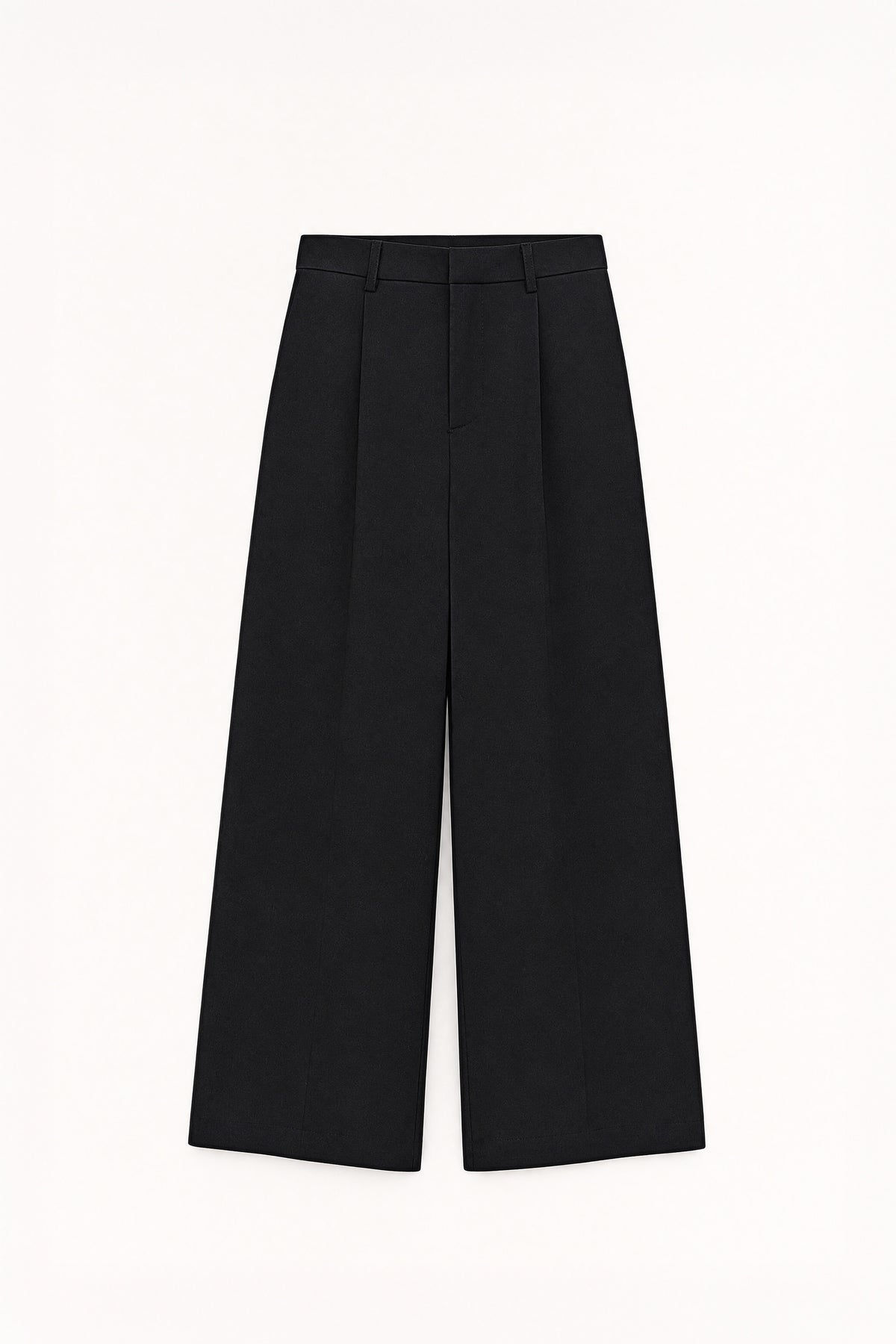 Pantalone Lumina nero Y0280, vista frontale intera non indossata con cintura, tasche e orli visibili.