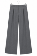 Pantalone palazzo sartoriale grigio, vista anteriore non indossata su gruccia.